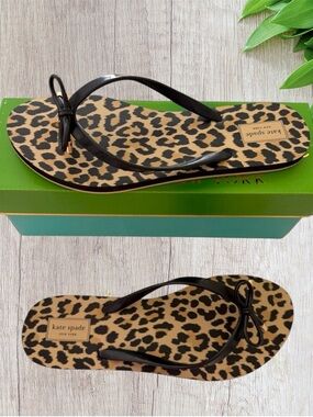 (NWT) Kate Spade New York Nova Flip Flop Sandal in Black Leopard, Size: 10